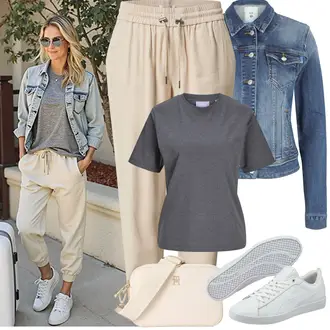 viskóza Outfit sa Smeđa/Kaki/Bež Hlača Velika Veličina Only "Proljetni Outfit"