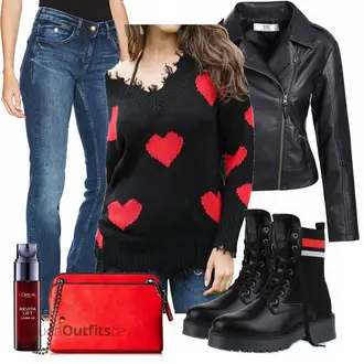 Biker Outfit mit Schwarz/DunkelBlau/Blau Motorradjacke/KunstLederjacke/Bikerjacke ZAKASA "FANCYINN Damen Pullover"