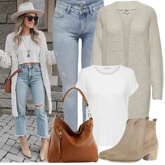 Mit Absatz Outfit mit Beige/Braun/Khaki Leder Stiefelette/Flache Stiefelette/Western Stiefelette/Lederjacke/SommerStiefelette/Gefütterte Stiefelette/Chelsea Boot Gabor "Modisches Frühlingsoutfit"