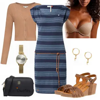 Outfit mit Blau/Dunkelblau/Hellblau Jerseykleid/Etuikleid mit Reißverschluss/Kleid mit Tasche/Etuikleid/Polokleid/Lässiges Kleid/Tenniskleid Ragwear "Outfit für den Sommer"