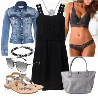 Outfit mit Schwarz/Weiß Kleid Große Größe/Strapskleid/Trägerkleid/Latzkleid About You "Auffälliger Sommer Look"