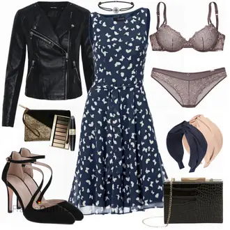 Outfit mit Dunkelblau/Blau Kleid Große Größe/Polka Dot-Kleid/Sommerkleid/50er Jahre Kleid/Ärmelloses Kleid/A-Linien Kleid/Bedrucktes Kleid/Fit & Flare Kleid Heine "Heine Druckkleid navy"