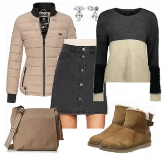 Outfit mit Rosa 80er Rock/Anime Rock/70er Minirock/Bedruckter Rock/Cargo Rock/Unisex Rock/Moderne Rock/Rock Mit Blumenmuster/Cordrock/90er Rock Noisy may "InBeige"