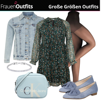 Outfit mit Grün/Dunkelgrün Kleid Große Größe/Tunika/Blusenkleid/Weihnachtskleid/Herbstkleid/Geblümte Kleid/Französisches Kleid/Nicki Kleid/Bedrucktes Kleid/Gesmoktes Kleid/Vintage Kleid About You Curvy "Mode für Mollige"