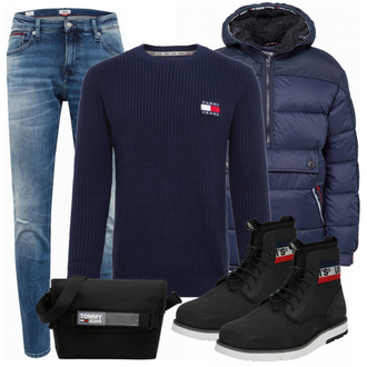 Outfit mit Blau Stiefel "Tommy Jeans"