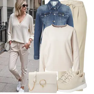 90-ich Outfit sa Bež/Smeđa/Kaki Veći Broj Hlača Velika Veličina Only "Moderna kombinacija za slobodno vrijeme"Look: Rad, Pametno ležerno, Old Money, Ured, 90-ich, cool, Elegantan, Ležerno