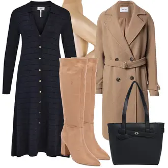 Outfity na zimu s hlubokým výstřihem s Tmavě modrá Šaty s dlouhým rukávem/Svetrové Šaty/Dlouhé pletené šaty/Zimní Pletené Šaty/Zimní šaty s dlouhým rukávem Object "Zimní Outfit"