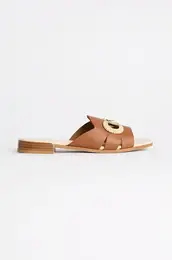 Usnjeni natikai PETALO BROOCH SLIDE enski, rjava barva, KL80725