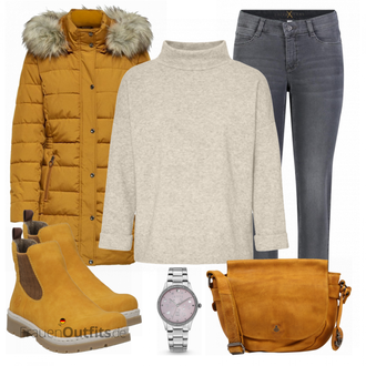 Outfit mit Gelb Stiefel Rieker "Praktischer Look"
