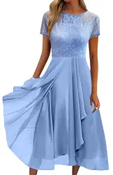 Minetom Damen Kleider Spitzenkleid Chiffon Cocktailkleid Festliches Ballkleid Brautjungfernkleider Für Hochzeit Midi Abendkleider A Blau XS
