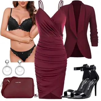 Outfit mit Schwarz/Gelb/Dunkelrot/Rosa/Rot Schaftsandale/High Heel/Sandalen Mit Absatz/Sandalette CASTAMERE "Perfekt fürs Date"