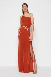 Cinnamon Knitted Evening Dress With Window/Cut Out Detail