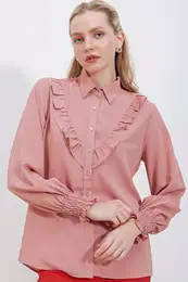 20223 Frilly Long Sleeve Shirt - Pale Pink