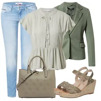 Outfit mit Grün/Dunkelgrün/Hellgrün Mantel/Blazerjacke/Boyfriend Blazer/Lässiger Blazer/Lederjacke/Baumwoll ­Blazer/Eleganter Blazer/Strick­blazer/Kurzblazer/Sweatblazer/Lederjacke für Männer/Lederjacke VERO MODA "Outfit für den Sommer"