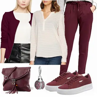 Stripes Outfit mit Rosa Bluse Mit Kapuze/Schlupfbluse/Langarmbluse/Bluse Mit Knopf/Lederjacke/Leinen­bluse Tom Tailor Denim "Tom Tailor bluse"