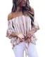 ZANZEA Damen Schulterfrei Kurzarm Blusen Asymmetrisch T-Shirt Oversize Lose Gestreift Tops W-rosa Large