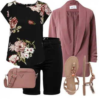 Outfit s Černá Košile Bermuda/Šortky/Vysoký pas Kraťasy/Džínový Šortky Only "Perfektní na léto"
