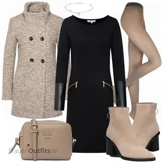 Winter Outfits mit Schwarz/Dunkelblau Midi Mantel/Mantel mit Reißverschluss/Schmal Geschnittener Mantel/Scuba-Mantel/Mantel/Tunika/Etuikleid/Kleid mit Tasche/Langärmliges Winterkleid/Langarm Etuikleid/Etuikleid mit Reißverschluss About You "DKNY"