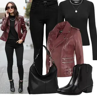 80er Outfit mit Rot/Dunkelrot/Rosa Motorradjacke/Vintage Lederjacke/KunstLederjacke/Lederjacke/Bikerjacke Infinity Leather "Modisches Freizeit Outfit"Look: Retro, Rock N Roll, Hard Rock, Metal, 80er