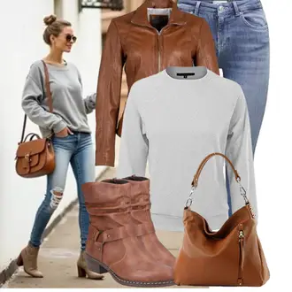 Mit Absatz Outfit mit Braun/Beige Flache Stiefelette/Vintage Stiefelette/Gefütterte Stiefelette/Leder Stiefelette/Biker Boot Rieker "Schönes Frühlingsoutfit"