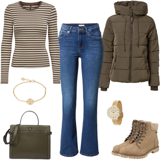 Gefütterte Outfit mit Beige/Khaki/Braun Klassischer Stiefel/Wasserdichter Stiefel/TrekkingStiefel/SpringerStiefel/Winter Stiefelette/Gefütterte Stiefelette/Wattierte Stiefel/Herren Lederschuhe/SchnürStiefel/Winter Stiefel Tom Tailor "Streifen Alltagslook"