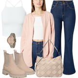 Outfits mit dunkelblauen Wide Leg Jeans image
