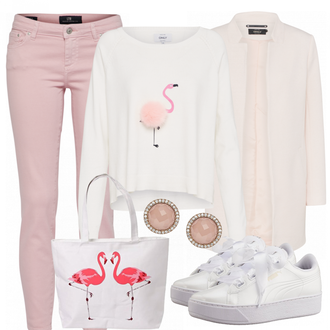 Winter Outfits mit Grau/Weiß Sneaker Puma "flamingo"