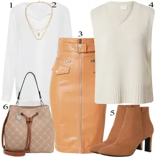Outfit sa Bež/Smeđa/Narandžasta Suknja od umjetne kože/Kožna Suknja katy perry exclusive for about you "Tvoj otmjeni outfit"