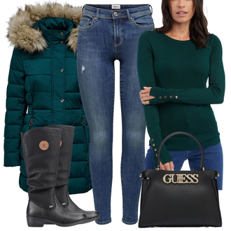 Outfit s Tyrkysový/Zelená/Tmavě Zelená Zimní Bund/Puchová Bund/Nafukovací Bund/Zimní Parka/Péřová Bunda/Parka Přechodová Bund Only "Zimní outfity"