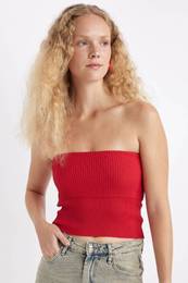 Slim Fit Narrow Cut Basic Plain Strapless Blouse