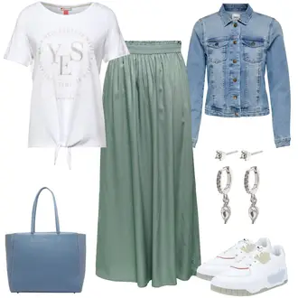 Vintage Outfits 70er mit Hellblau/Blau Mantel/Bluse Große Größe/Kurze Jeansjacke Only "Urbaner Alltagslook"Look: Uni, Western, Indoor, 70er, 90er, Coole, Mom, Schön, Vintage, Workwear