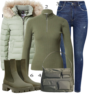 Denim outfits Visok pas mit Temno modra/Modra Kavbojke z Razporkom/Usnjena Jakna/Usnjene Čevlje/Zimska jakna/Kavbojke na Poteg/Push up Kavbojke/Kavbojke Visokega Pasu/Kavbojke z Luknjo/Usnjene jakne/Ženske 7/8 Kavbojke/Gležnarji Only "Zimski outfit"