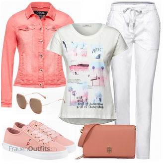Outfit mit Rosa/Beige/Blau Sneaker Tommy Hilfiger "Sommer Look für den Alltag"