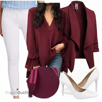 Festlische outfits Herbst mit Grau/Weiß/Lila/Creme/Rosa Damen 7/8-Länge Jeans/Slim Fit Jeans/Leder Schuhe/Lederjacke/Knöchelstiefel/Push up Jeans/Sweatjeans/Regular-Fit Jeans/Cropped Jeans/Schlupfjeans Tom Tailor "Herbstlicher Look"