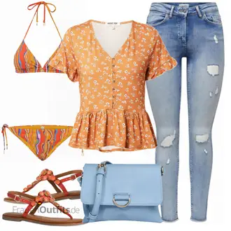 Party Outfits Hippie mit Orange/Rot/Beige Großer Cup Shiwi "Buntes Sommer Outfit"Look: Boho, Outdoor, Spanische, Hippie, Disco