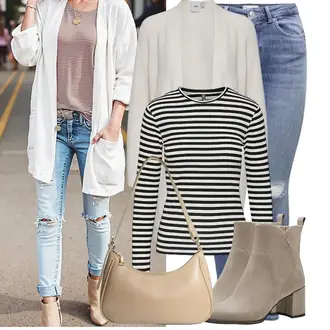 Mit Absatz Outfit mit Beige/Braun/Grau Vintage Stiefelette/Klassische Stiefelette/Chelsea Boot/Spitzer Stiefel/Leder Stiefelette/Gefütterte Stiefelette/SommerStiefelette MARCO TOZZI "Cooler Look für den Frühling"