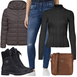 Outfity na zimu Streetwear s Černá Kožené pánské obuv/Zimní kotníková bota/Zimní kozačka z jehněčí kůže/Nepromokavá kozačka/Ovčí Kožešinová Bota/Kotníková Bota s Podšívkou/Bojová Bota/Šněrovací Kotníková Bota/Klasická kozačka/Vycpaná kozačka Rieker "Zimní nálada"Look: Ležérní, Unisex, Sportovní, Streetwear, Šik, Premium, Trendový