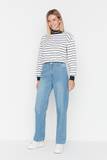 Črtast Mom Jeans za dame image