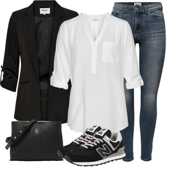574 Outfit s Černá Teniska/Zimní bota/Nízká bota na podpatku New Balance "Stylový look na jaro"