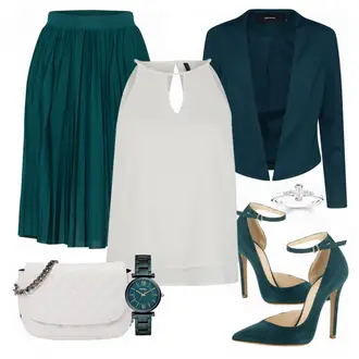 Business Outfits Sommer mit Dunkelgrün/Grün/Türkis Short Große Größe/Kleid Große Größe/50 Jahre Rock/80er Rock/Wadenlanger Rock/Christlicher Rock/Italienischer Rock/Midirock/Moderne Rock/Standesamt Rock/Kurzer Faltenrock About You "About you"