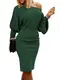 Onsoyours Damen Elegant Einfarbig Strickkleid Rundhals Langarm Stretch Pullikleid Lang Strickpullover Minikleid Wickelkleid Warme für Winter A Grün M
