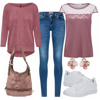 Outfit mit Dunkelrot/Rosa/Lila/Bordeaux 3/4 Bluse/Klassische Tunika/Elegante Tunika/ausgefallene tunika/Festliche Tunika/Lederjacke/Tuniken-Shirt/Bluse Große Größe/Tunika Only "About You Shirt"