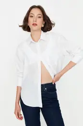 White Boyfriend/Wide Fit Woven Shirt