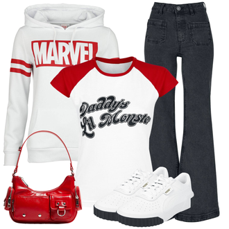 Jeans Outfits Baggy Sommer mit Rosa/Braun/Rot Sport-T-Shirt/Ausgefallenes T-shirt Suicide Squad "Freizeit Outfit"