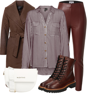 Herbst Outfit mit Rot/Dunkelrot/Bordeaux/Braun Hose Große Größe/Leggings Große Größe/Lederimitathose/Leggings Lederlegging/Leggings Lederoptik/Lederhose Edited "Alltagsoutfit"