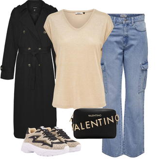 Outfit met Gouden/beige/Zilver Chunky Sneaker/Sneaker met Glitter/Teddy Sneaker British Knights "Outfit voor de lente"
