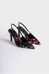 Women's Open Back Pointed Toe High Heeled Floral Patterned Shoes