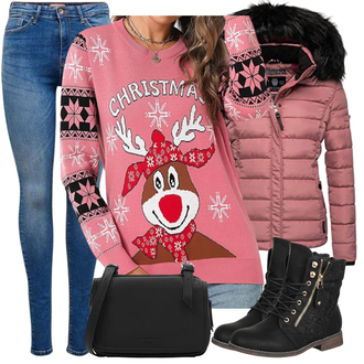Winter Outfits Groß Viskose mit Rosa Rundhals Pullover "Modisches Winter Outfit"