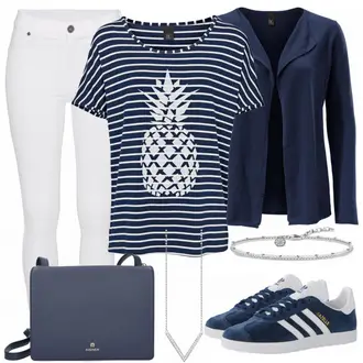 Gazelle Outfit mit Grau Sneaker Adidas Originals "Ananasstreifen"