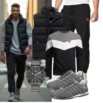 Stehkragen Outfit mit Schwarz/Dunkelgrau Funktionsweste/Ärmellose Weste/Outdoorweste/Reiseweste/Kurze Weste/Daunenweste/Puffer Weste AnyuA "Freizeit Outfit"